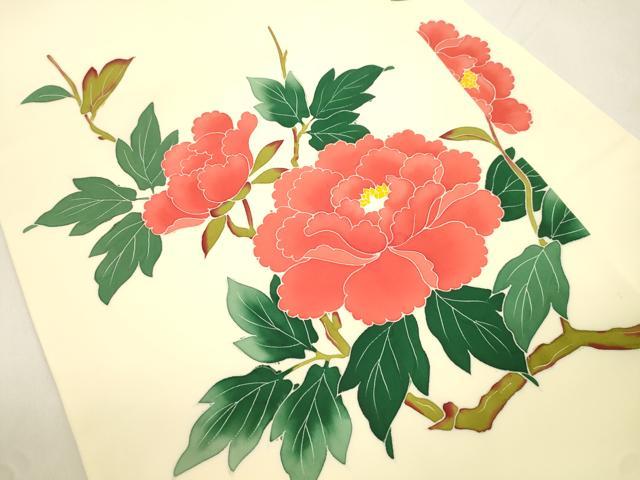 平和屋着物●塩瀬　九寸名古屋帯　友禅　作家物　枝花文　正絹　逸品　未使用　CABK8776dy