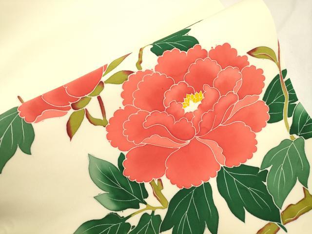 平和屋着物●塩瀬　九寸名古屋帯　友禅　作家物　枝花文　正絹　逸品　未使用　CABK8776dy