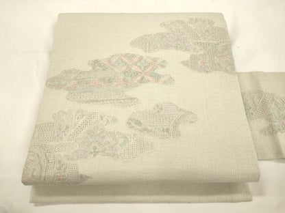 平和屋着物●中国三大刺繍　スワトウ刺繍　総刺繍　九寸名古屋帯　紬地　切嵌草花文　正絹　逸品　CABK8777dy