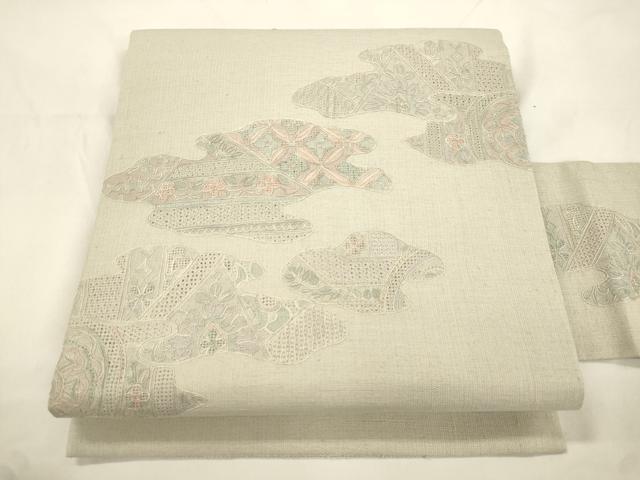 平和屋着物●中国三大刺繍　スワトウ刺繍　総刺繍　九寸名古屋帯　紬地　切嵌草花文　正絹　逸品　CABK8777dy
