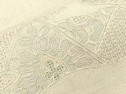 平和屋着物●中国三大刺繍　スワトウ刺繍　総刺繍　九寸名古屋帯　紬地　切嵌草花文　正絹　逸品　CABK8777dy
