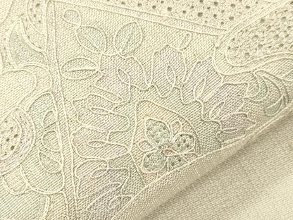 平和屋着物●中国三大刺繍　スワトウ刺繍　総刺繍　九寸名古屋帯　紬地　切嵌草花文　正絹　逸品　CABK8777dy