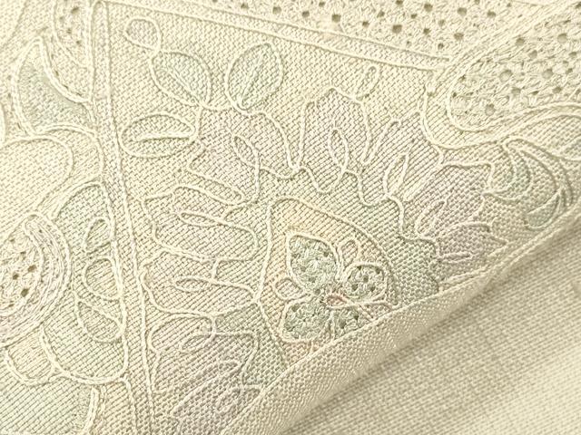 平和屋着物●中国三大刺繍　スワトウ刺繍　総刺繍　九寸名古屋帯　紬地　切嵌草花文　正絹　逸品　CABK8777dy