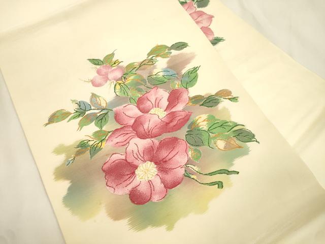 平和屋着物▼九寸名古屋帯　草花文　金糸　正絹　逸品　CABK8778dy