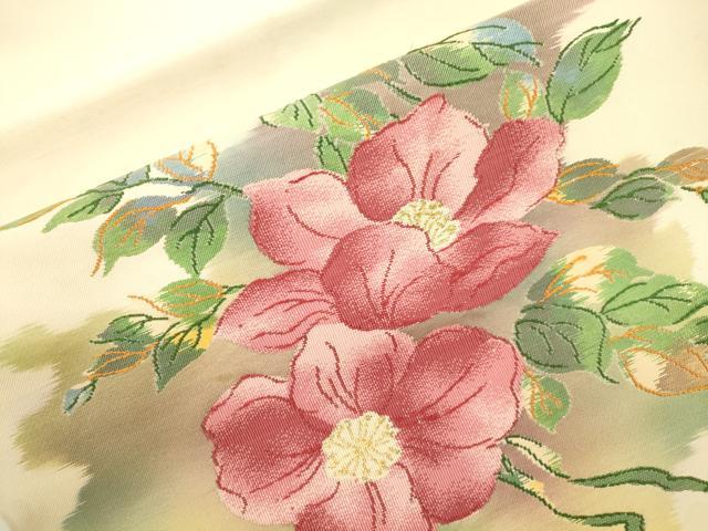 平和屋着物▼九寸名古屋帯　草花文　金糸　正絹　逸品　CABK8778dy