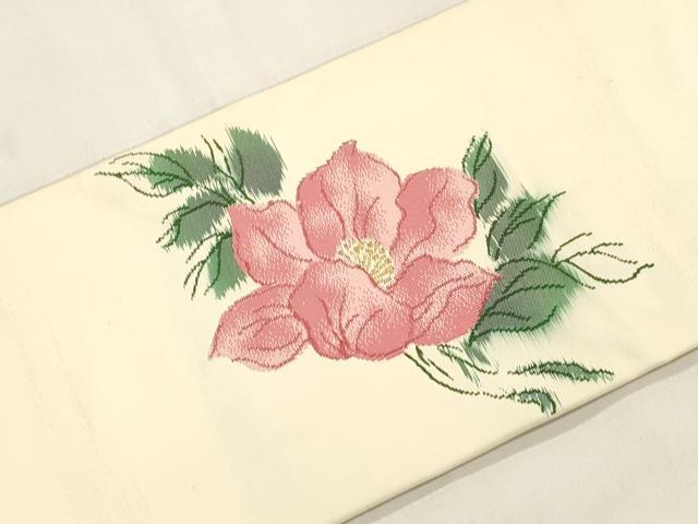 平和屋着物▼九寸名古屋帯　草花文　金糸　正絹　逸品　CABK8778dy