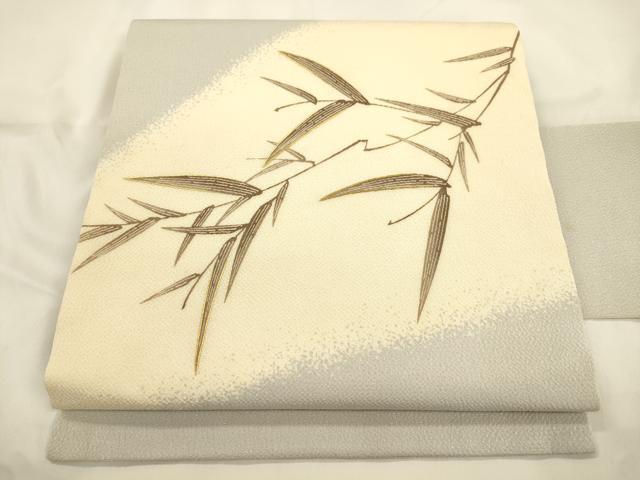 平和屋着物●人間国宝 中村勝馬師事 日本工芸会正会員 高橋寛 九寸名古屋帯 刺繍 型染め 草木文 金彩 鬼しぼ縮緬 正絹 逸品 CABK8780dy