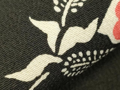 平和屋着物▼九寸名古屋帯　型染め　菱花文　黒地　正絹　逸品　CABK8783dy