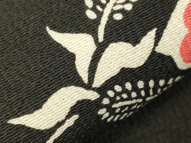 平和屋着物▼九寸名古屋帯　型染め　菱花文　黒地　正絹　逸品　CABK8783dy