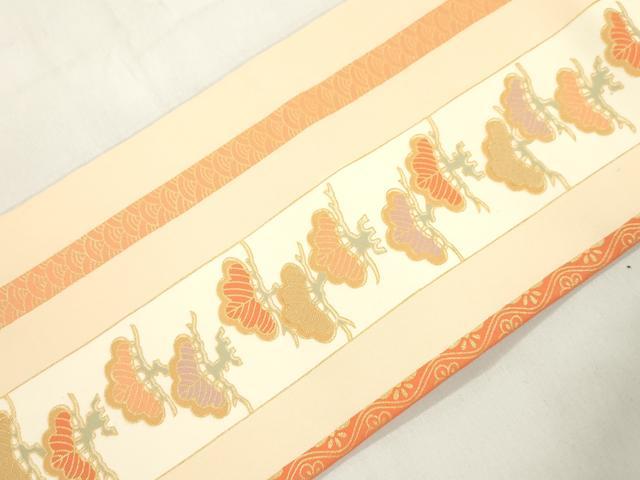 平和屋着物▼塩瀬　全通柄九寸名古屋帯　松　花蝶丸文　金彩　正絹　逸品　CABK8785dy