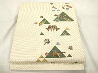 平和屋着物●本場筑前博多織　八寸名古屋帯　玩具文　金糸　正絹　逸品　CABK8786dy