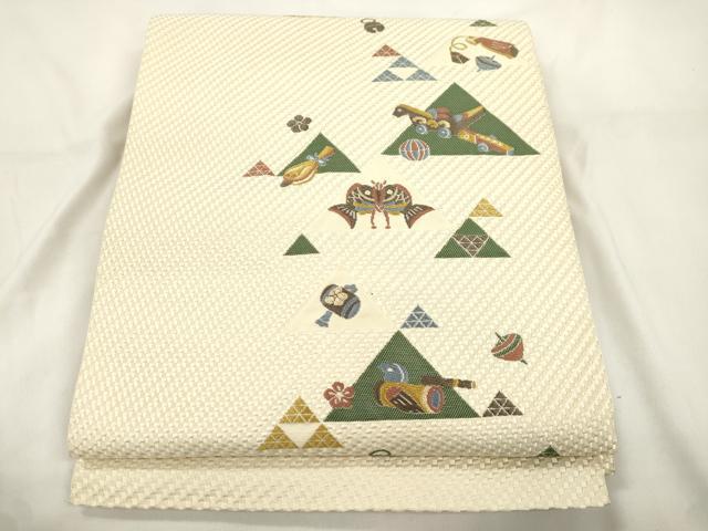 平和屋着物●本場筑前博多織　八寸名古屋帯　玩具文　金糸　正絹　逸品　CABK8786dy