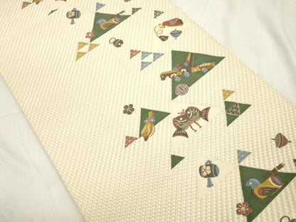 平和屋着物●本場筑前博多織　八寸名古屋帯　玩具文　金糸　正絹　逸品　CABK8786dy