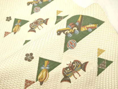 平和屋着物●本場筑前博多織　八寸名古屋帯　玩具文　金糸　正絹　逸品　CABK8786dy