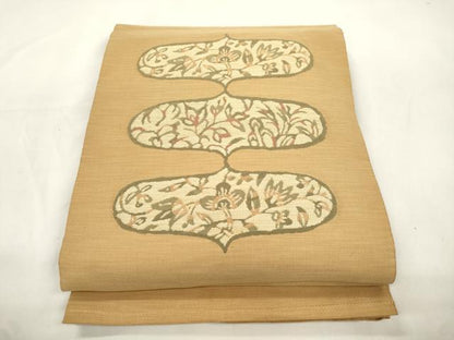 平和屋着物●八寸名古屋帯　草花文　正絹　逸品　CABK8789dy