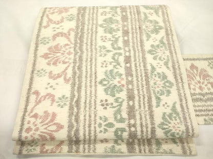平和屋着物●九寸名古屋帯　紬地　草花間道　正絹　逸品　CABK8792dy
