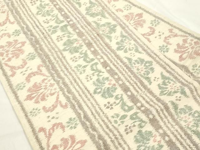 平和屋着物●九寸名古屋帯　紬地　草花間道　正絹　逸品　CABK8792dy