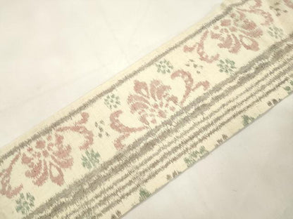 平和屋着物●九寸名古屋帯　紬地　草花間道　正絹　逸品　CABK8792dy