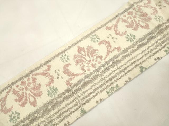 平和屋着物●九寸名古屋帯　紬地　草花間道　正絹　逸品　CABK8792dy