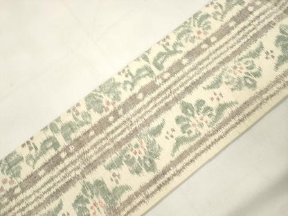 平和屋着物●九寸名古屋帯　紬地　草花間道　正絹　逸品　CABK8792dy
