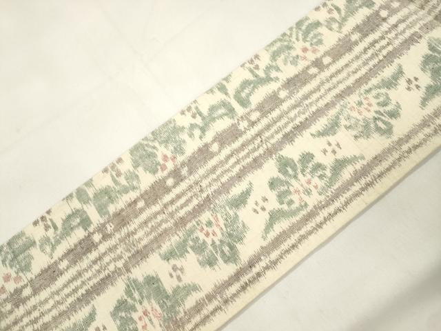 平和屋着物●九寸名古屋帯　紬地　草花間道　正絹　逸品　CABK8792dy