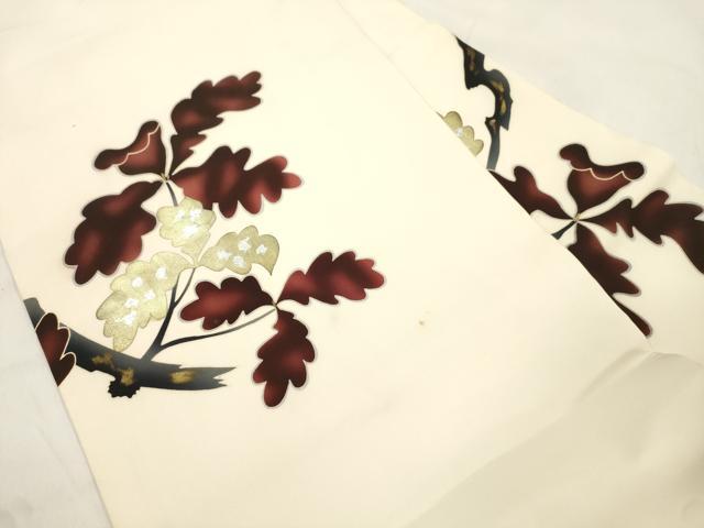 平和屋着物▼塩瀬　九寸名古屋帯　草花文　金銀彩　正絹　逸品　CABK8793dy