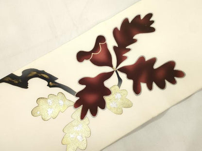 平和屋着物▼塩瀬　九寸名古屋帯　草花文　金銀彩　正絹　逸品　CABK8793dy