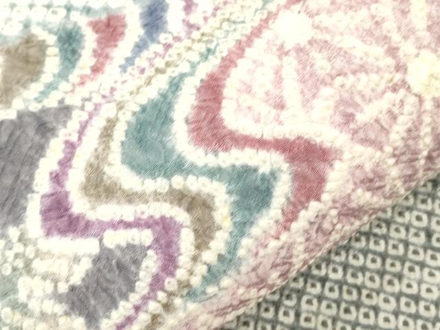 平和屋着物●名門　藤娘きぬたや・総絞り　九寸名古屋帯　流水草花文　正絹　逸品　CABK8794dy
