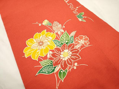 平和屋着物●九寸名古屋帯　型染め　草花文　正絹　逸品　CABK8795dy