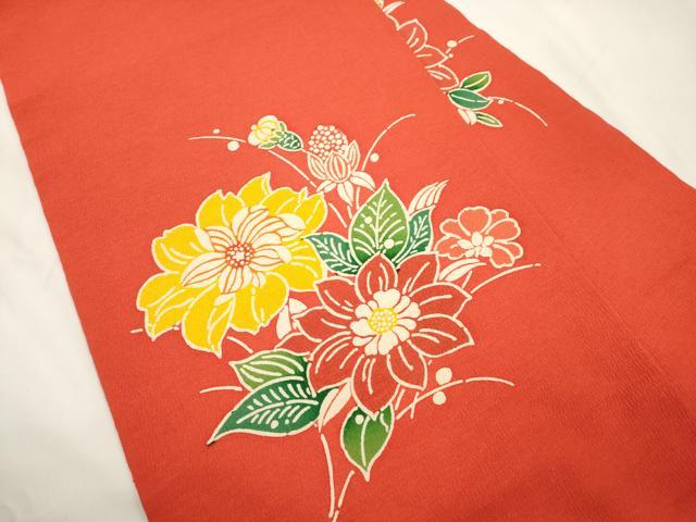 平和屋着物●九寸名古屋帯　型染め　草花文　正絹　逸品　CABK8795dy