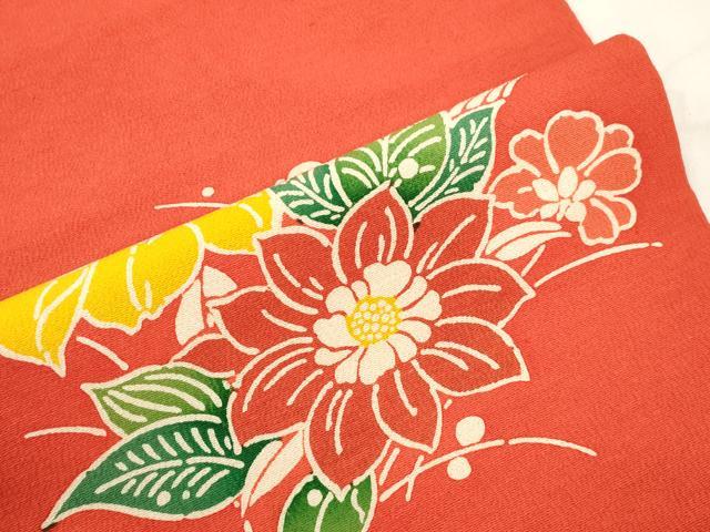平和屋着物●九寸名古屋帯　型染め　草花文　正絹　逸品　CABK8795dy