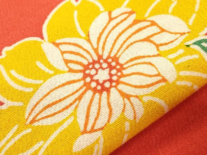 平和屋着物●九寸名古屋帯　型染め　草花文　正絹　逸品　CABK8795dy