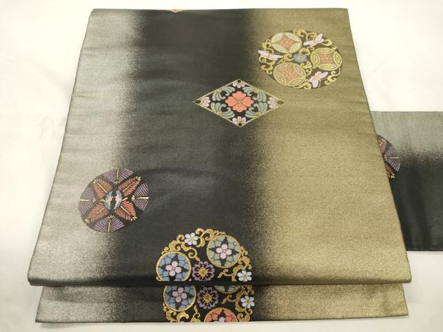 平和屋着物●九寸名古屋帯　花蝶丸文　黒地　金銀糸　正絹　逸品　CABK8796dy