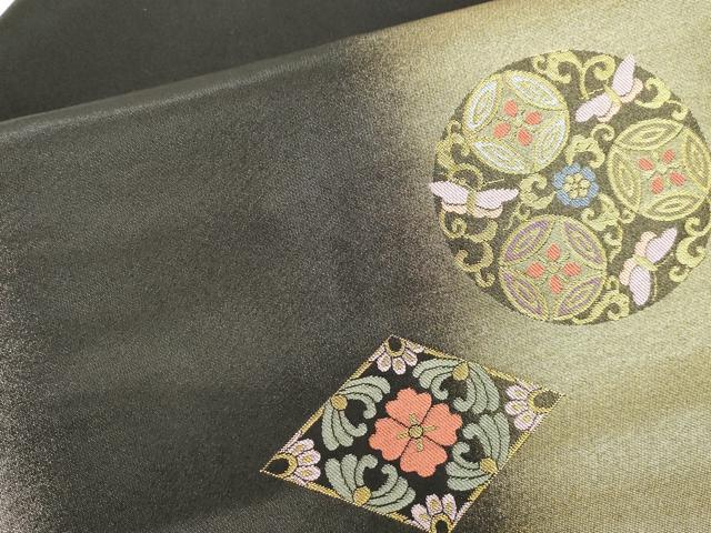 平和屋着物●九寸名古屋帯　花蝶丸文　黒地　金銀糸　正絹　逸品　CABK8796dy