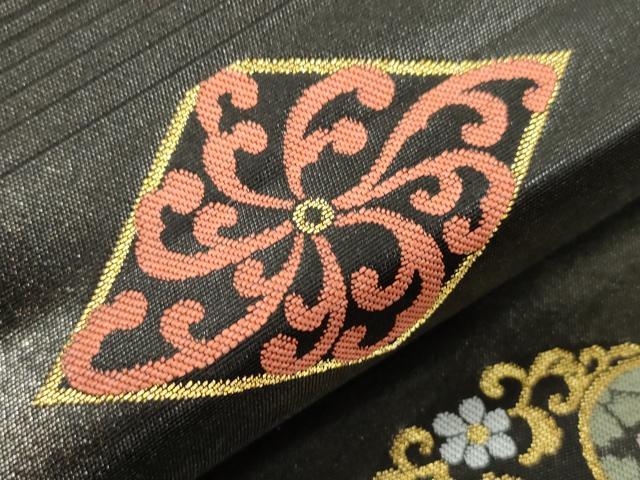 平和屋着物●九寸名古屋帯　花蝶丸文　黒地　金銀糸　正絹　逸品　CABK8796dy
