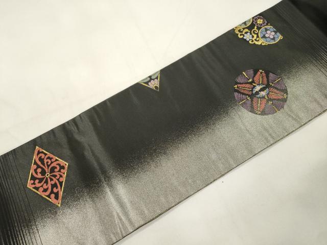平和屋着物●九寸名古屋帯　花蝶丸文　黒地　金銀糸　正絹　逸品　CABK8796dy