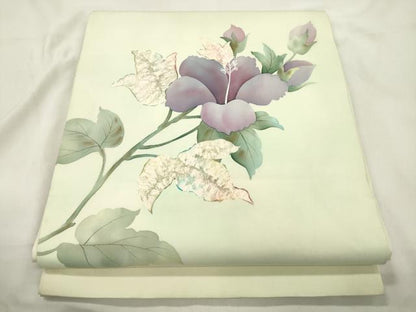 平和屋着物●塩瀬　九寸開き名古屋帯　ろうけつ染め　草花文　正絹　逸品　CABK8797dy