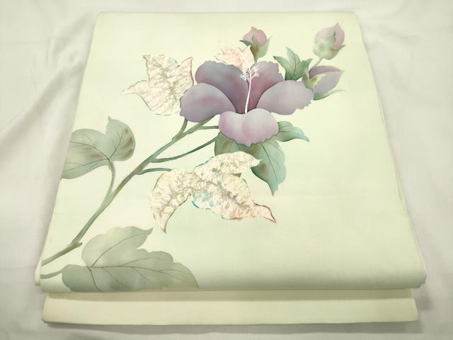 平和屋着物●塩瀬　九寸開き名古屋帯　ろうけつ染め　草花文　正絹　逸品　CABK8797dy