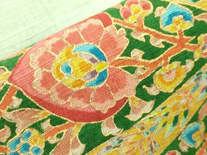 平和屋着物●九寸名古屋帯　紬地　更紗花文　金彩　正絹　逸品　CABK8798dy