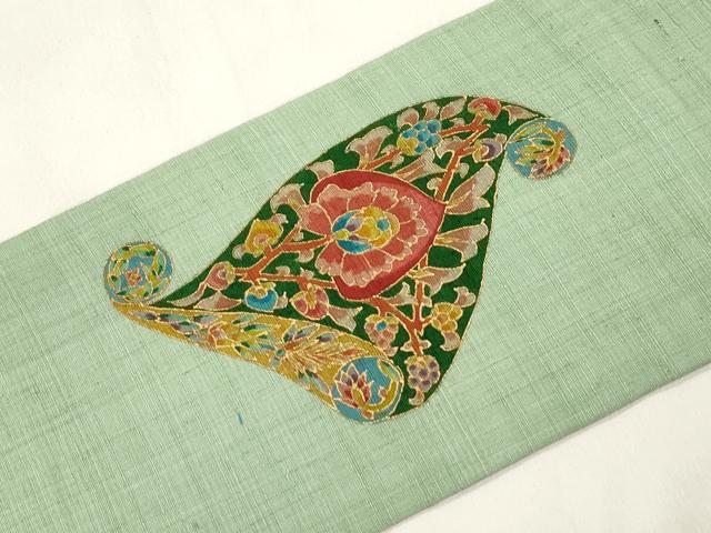 平和屋着物●九寸名古屋帯　紬地　更紗花文　金彩　正絹　逸品　CABK8798dy