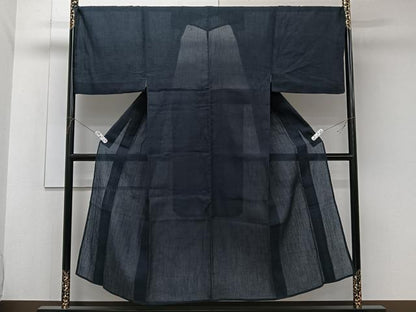 平和屋着物＊夏物　男性　本場小千谷縮　青褐色　麻　逸品　CABK8801xi
