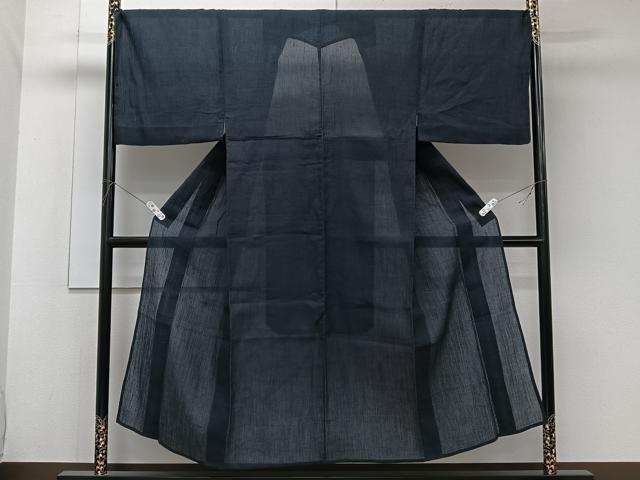 平和屋着物＊夏物　男性　本場小千谷縮　青褐色　麻　逸品　CABK8801xi
