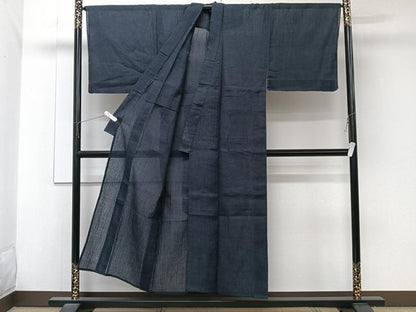 平和屋着物＊夏物　男性　本場小千谷縮　青褐色　麻　逸品　CABK8801xi