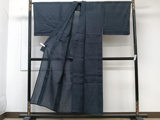 平和屋着物＊夏物　男性　本場小千谷縮　青褐色　麻　逸品　CABK8801xi