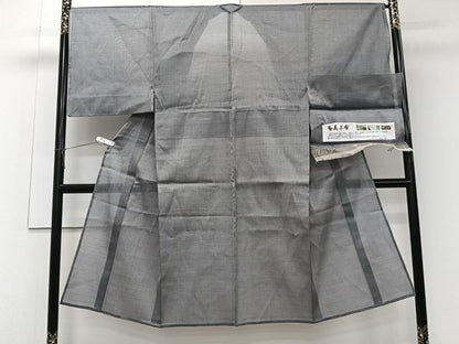 平和屋着物＊夏物　男性　奄美上布　芭蕉布　桔梗鼠色　証紙付き　絹綿　逸品　未使用　CABK8802xi