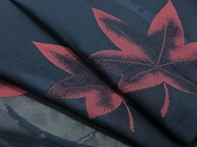 平和屋着物＊夏物　小紋　紗　雪輪芝楓文　正絹　逸品　CABK8803xi