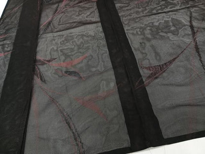 平和屋着物＊夏物　小紋　紗　舞花文　黒地　銀糸　正絹　逸品　CABK8806xi