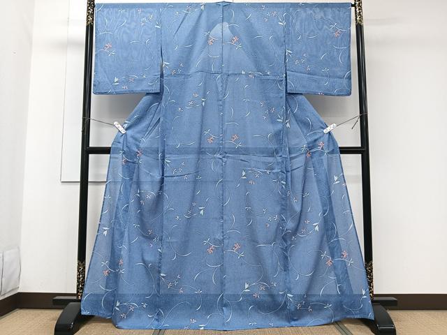 平和屋着物＊夏物　小紋　絽　花唐草文　洗える着物　CABK8812xi