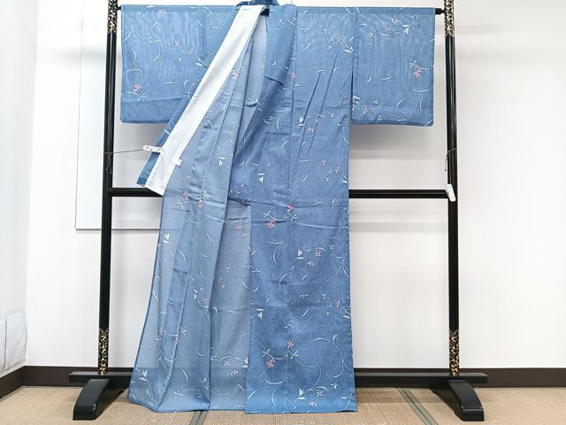 平和屋着物＊夏物　小紋　絽　花唐草文　洗える着物　CABK8812xi