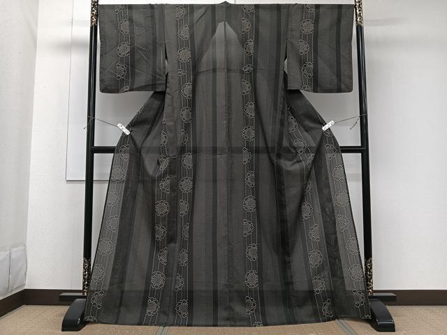 平和屋着物＊夏物　小紋　紗　亀甲花文　洗える着物　CABK8814xi
